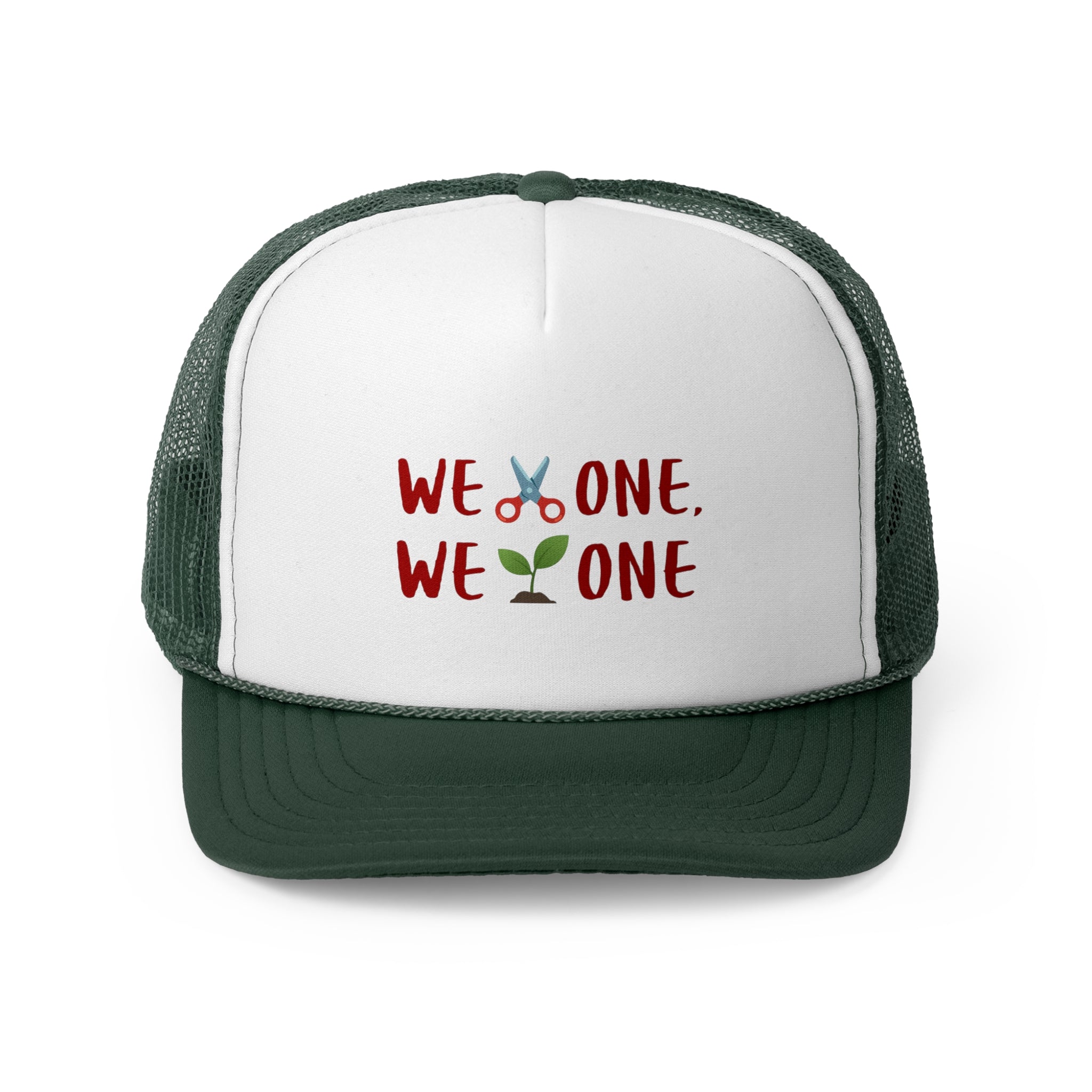 Festive Trucker Cap with We Cut One, We Plant One